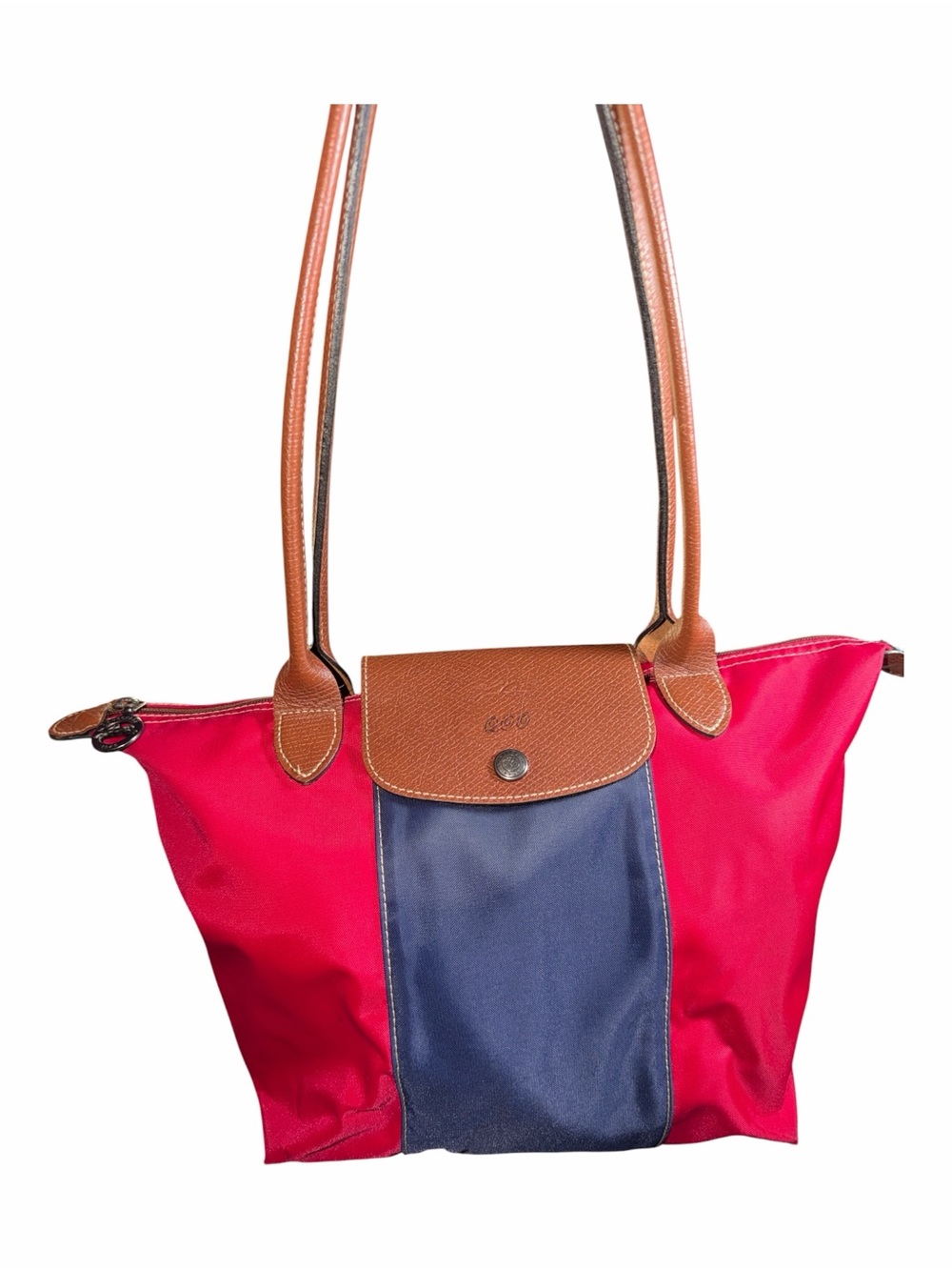 Longchamp Le Pliage Colorblock Tote Bag Red Navy Blue Medium Shoulder Bag